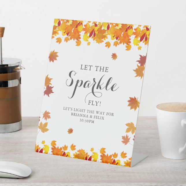 Rustic Autumn Leaves Wedding Sparkle Sign Sockelschild (In SItu)
