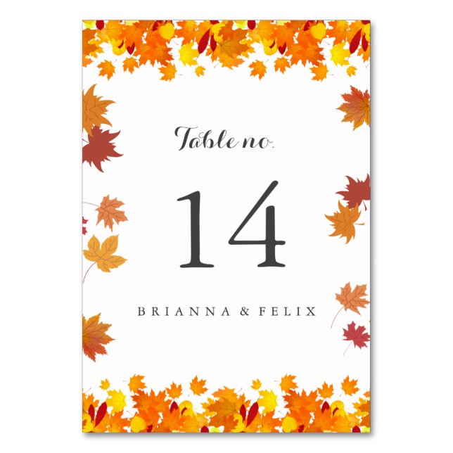 Rustic Autumn Leaves Wedding Table Number Card Tischnummer (Vorderseite)