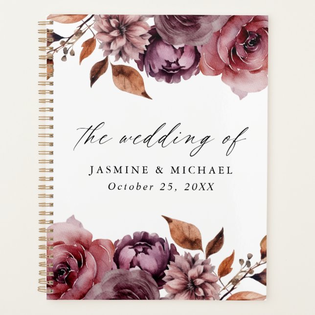 Rustic Autumn Marsala Floral Wedding Planer (Vorderseite)