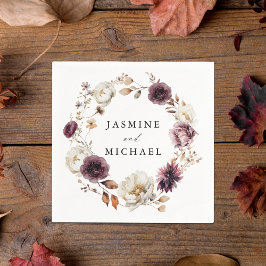 Rustic Autumn Marsala Floral Wreath Wedding Serviette