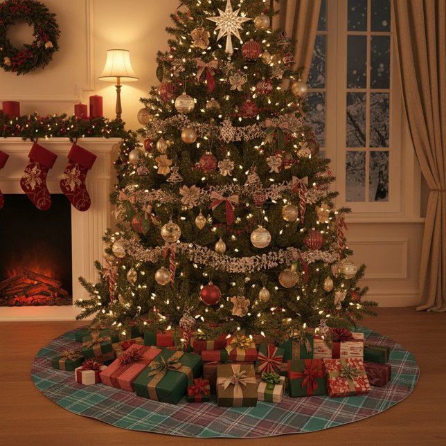 Rustic Autumn Plaid Polyester Weihnachtsbaumdecke (Von Creator hochgeladen)