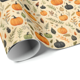 Rustic Autumn Pumpkins & Leaves in Moody Harvest Geschenkpapier