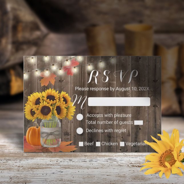 Rustic Autumn Sunflower Jar Pumpkin Wedding RSVP (Von Creator hochgeladen)
