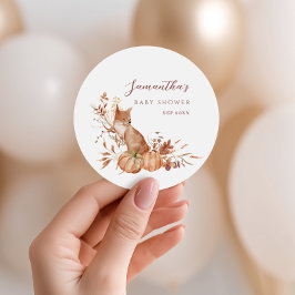 Rustic Autumn Terracotta Fox Pumpkin Baby Shower Runder Aufkleber