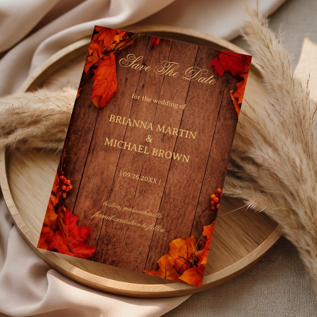 Rustic Autumn Wood Leaves Save The Date (Von Creator hochgeladen)
