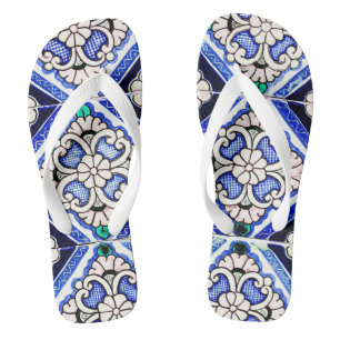Rustic Azulejo Spanisches Muster Tiles Navy White Flip Flops