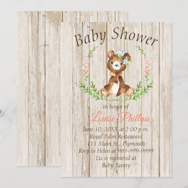 Rustic Baby Bear Baby Dusche Einladung (Vorne/Hinten)