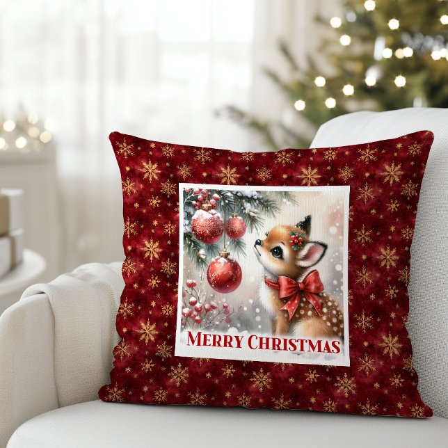 Rustic Baby Fawn Winter Scene Kids Room Decor Xmas Kissen (Rustic Baby Fawn Winter Scene Kids Room Decor Christmas Pillow

)
