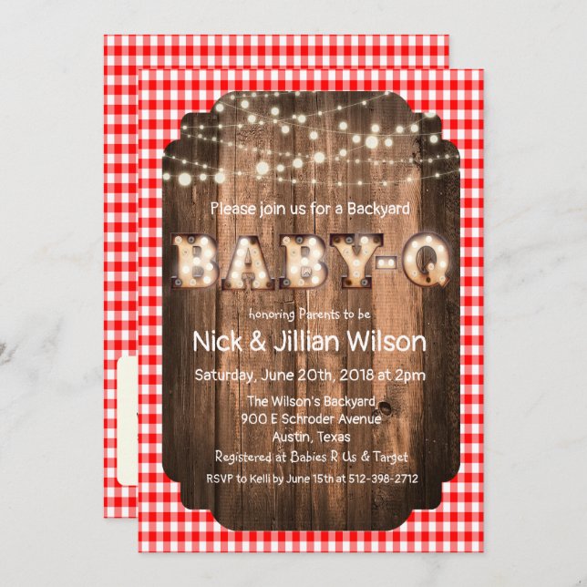 Rustic Baby Q GRILLEN Baby Shower Einladung (Vorne/Hinten)
