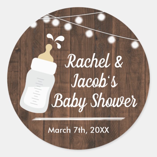 Rustic Baby wird Baby Shower Fevor Label gebrauche Runder Aufkleber (Vorderseite)