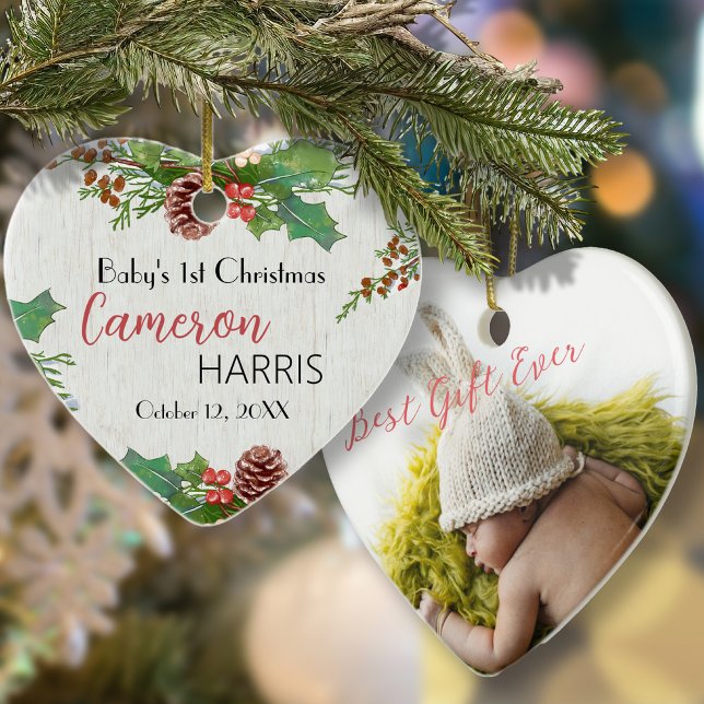 Rustic Baby's 1. Weihnachts-Meilenstein-Foto Ornament (Von Creator hochgeladen)