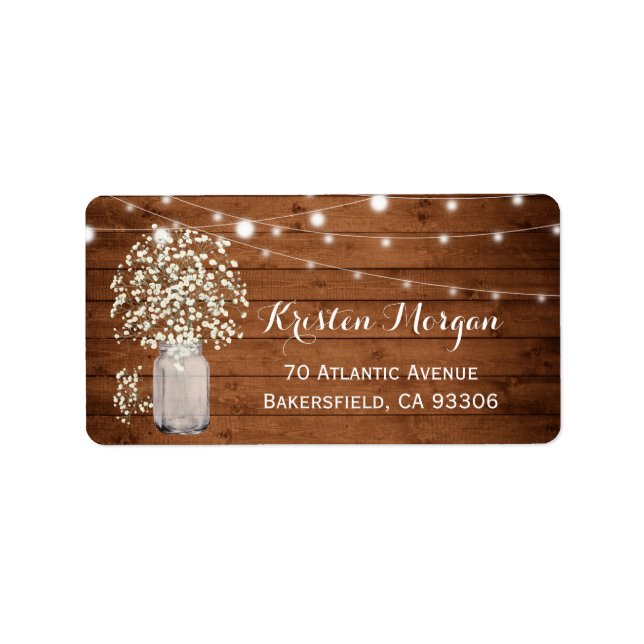 Rustic Baby's Breath Lights Return Address Label Adressaufkleber (Vorne)