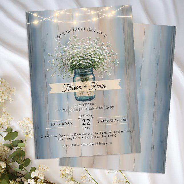 Rustic Baby's Breath Mason Jar Wedding Einladung (Baby's Breath Wedding Invitation)