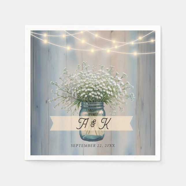Rustic Baby's Breath Mason Jar Wedding Napkins Serviette (Vorderseite)