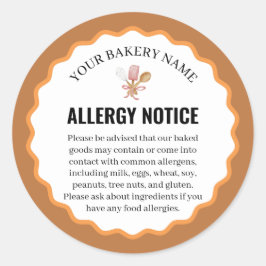 Rustic Baking Utensils Allergy Notice Label Runder Aufkleber