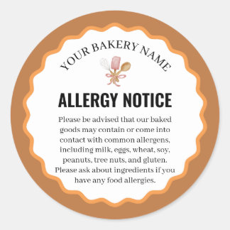 Rustic Baking Utensils Allergy Notice Label Runder Aufkleber