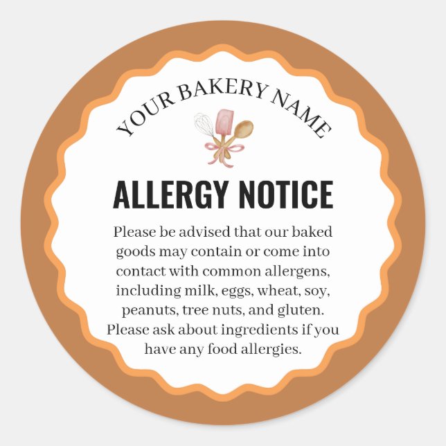 Rustic Baking Utensils Allergy Notice Label Runder Aufkleber (Vorderseite)