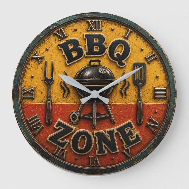 Rustic Barbecue Outdoor Kitchen & Man Cave Gift Große Wanduhr (Vorderseite)