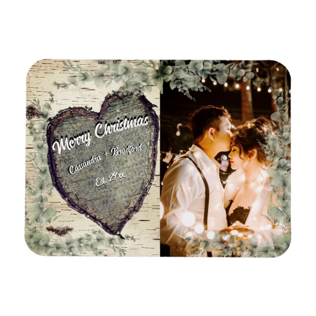 Rustic Bark Wood Heart Eukalyptus Greenery Brown Magnet (Horizontal)