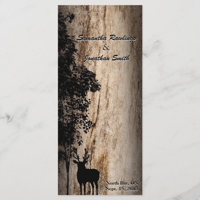 Rustic Barn Board Deer & Tree Wedding Programm (Vorderseite)