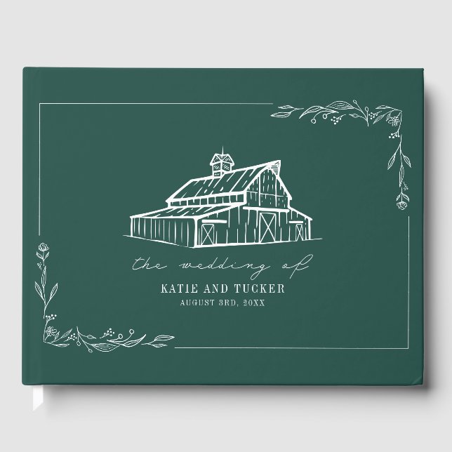 Rustic Barn Emerald Green Farm Wedding Guest Book Gästebuch (Vorderseite)