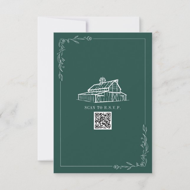 Rustic Barn Emerald Green QR Code Wedding RSVP (Vorderseite)