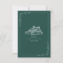 Rustic Barn Emerald Green Wedding RSVP Card Karte