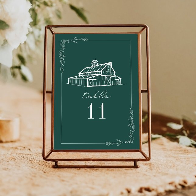 Rustic Barn Emerald Green Wedding Tischnummer (Von Creator hochgeladen)