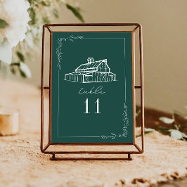 Rustic Barn Emerald Green Wedding Tischnummer