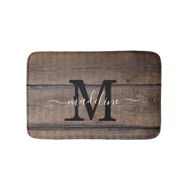 Rustic Barn Monogram Script Badematte (Vorderseite)