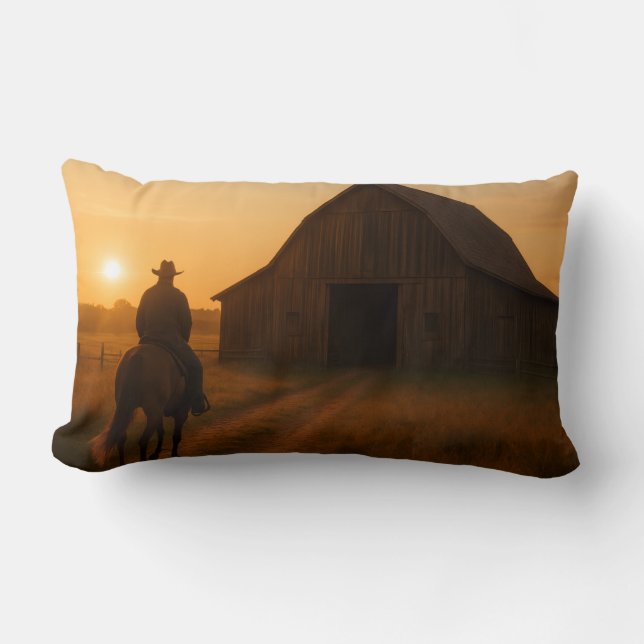 Rustic Barn Sunset Pillow - Country Western Farm  Lendenkissen (Vorderseite)