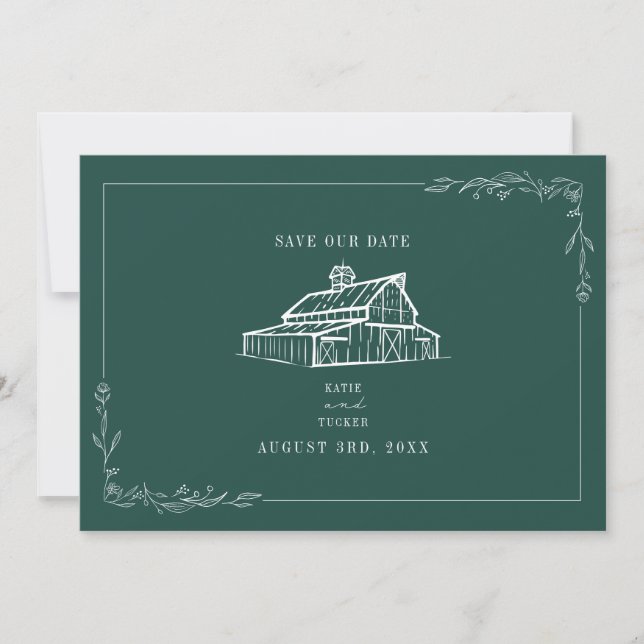 Rustic Barn Wedding Emerald Green Save the Date (Vorderseite)