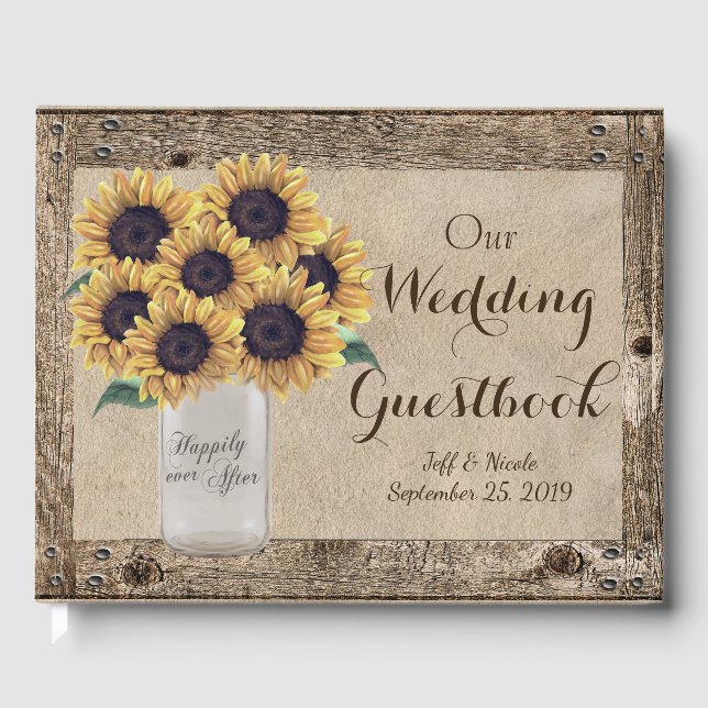 Rustic Barn Wedding Mason Jar Sunflower Gästebuch (Vorderseite)