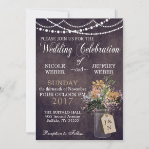 Rustic Barn Wedding String Lights Mason Jar Einladung