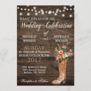 Rustic Barn Wedding Wood Cowboy Boots Einladung