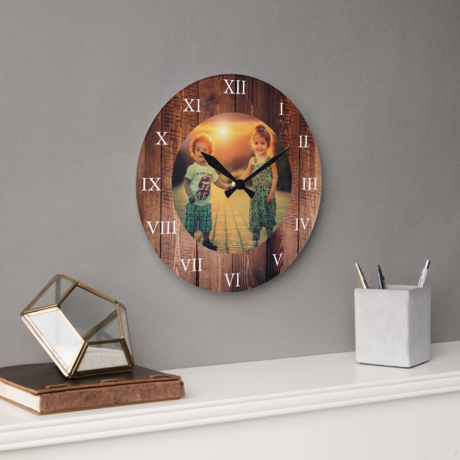 Rustic barn wood custom family foto große wanduhr (Büro)