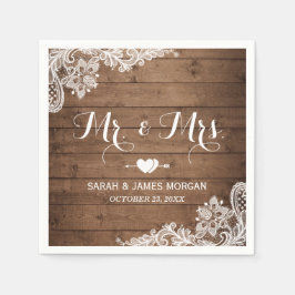 Rustic Barn Wood Lace Mr. und Mrs. Wedding Serviette