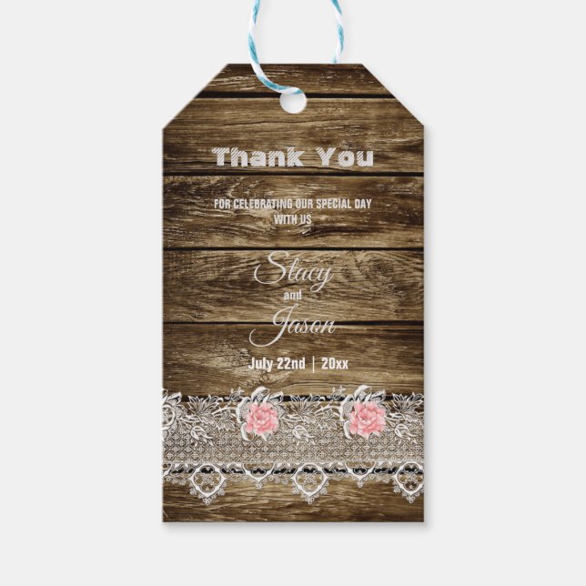 Rustic Barn Wood & Lace Vielen Dank Geschenkanhänger (Vorderseite)