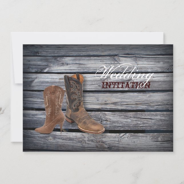 Rustic Barn Wood Western Cowboy Hochzeit Einladung (Vorderseite)