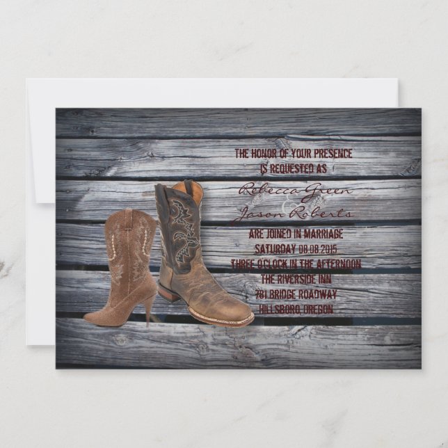 Rustic Barn Wood Western Cowboy Hochzeit Einladung (Vorderseite)