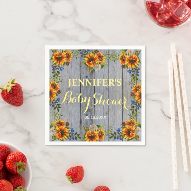 Rustic Barnwood Boho Sunflower Babydusche Napkins Serviette (Beispiel)