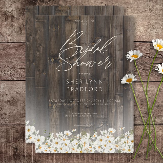Rustic Barnwood & Daisies Brautparty Einladung (Rustic Barnwood & Daisies Bridal Shower Invitation)
