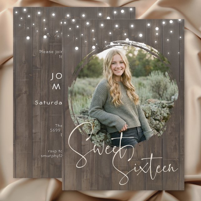 Rustic Barnwood Photo Sweet Sixteen Birthday Party Einladung (Rustic Barnwood Photo Sweet Sixteen Birthday Party Invitation)