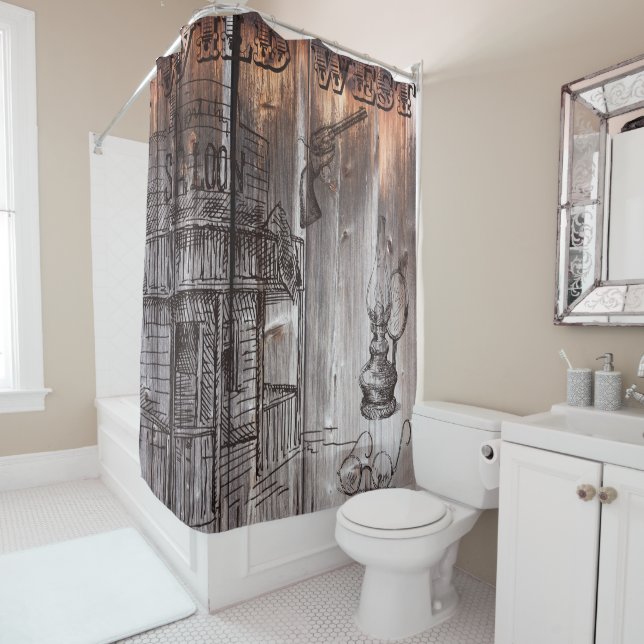 Rustic Barnwood Wild West Duschvorhang (Beispiel)
