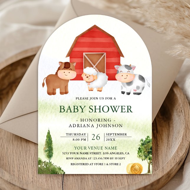 Rustic Barnyard Niedlich Farm Animals Arch Baby Du Einladung (Von Creator hochgeladen)