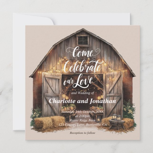 Rustic Barnyard Wedding Einladung (Vorderseite)
