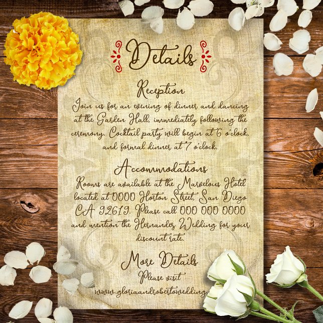Rustic Baroque Floral Mexican Wedding Begleitkarte (Von Creator hochgeladen)