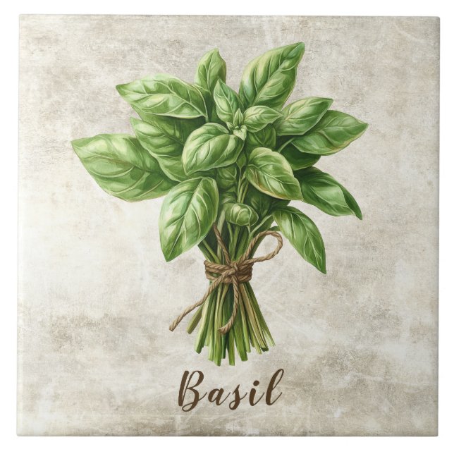 Rustic Basil Herb Spice Faux Ceramic Tile Fliese (Vorderseite)