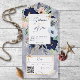 Rustic Beach Blue Nautic QR Code All In One Einladung
