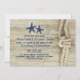 Rustic Beach Driftwood Nautical Rope Navy Hochzeit Einladung